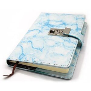 Waterproof Leather Marble Diary with Lock for Girls and Women,Refillable Secret Journal with Lock and Cute Notebooks for Teen Girls,Password Girls Diary with Combination Lock(Blue)