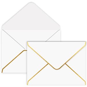 YINUOYOUJIA 46 Pack Envelopes for Invitation with Gold Border, A7 Luxury Envelopes, Ideal for Wedding, Graduation, Baby Shower (White)