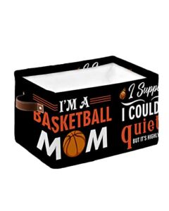 Basketball Sport Mom Gift Cube Storage Organizer Bins with Handles, 15x11x9.5 Inch Collapsible Canvas Cloth Fabric Storage Basket, Black Books Kids’ Toys Bin Boxes for Shelves, Closet