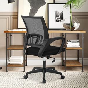 PIKAQTOP Desk Chair Office Chair for Women, Mesh Task Ergonomic Chair with Thick Cushion Seat, Lumbar Support & Mesh Back,Computer Mesh Executive Adjustable Comfy Chair for Home Office Reading, Black
