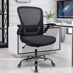 Tyyps Computer Chair Ergonomic Chair Home Office Flip Chair Mesh Mid Back Adjustable Chair Swivel Rolling Executive Task Chair with Lumbar and Armrest Mid Back Task Chair for Home Office Study, Black