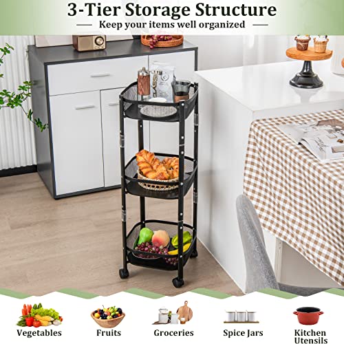 PETSITE Folding Storage Cart, 3-Tier Metal Square Utility Rolling Cart Kitchen Storage Organizer, Mobile Shelving Unit Cart with Wheels for Bathroom, Laundry, Living Room, Black | The Storepaperoomates Retail Market - Fast Affordable Shopping