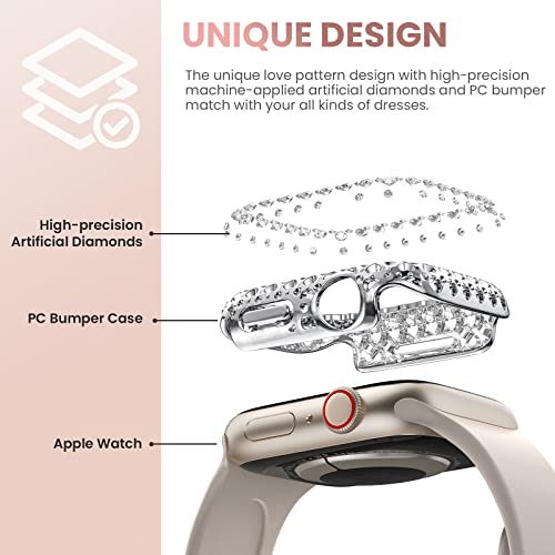 Tensea for Apple Watch Bumper Case 45mm Series 7 8 Accessories [No Screen Protector], iWatch Protective Hard PC Bling Cover, Diamond Shell, Crystal Frame for Women Girl (45 mm, Aluminum Silver) | The Storepaperoomates Retail Market - Fast Affordable Shopping