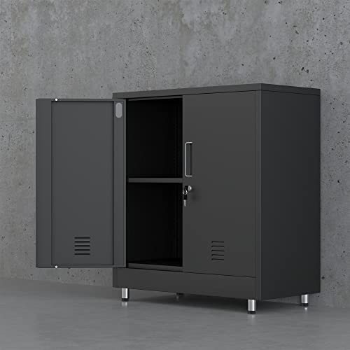 JINGUR Metal Storage Cabinet with Locking Doors and Adjustable Shelf, Small Lockable Storage Cabinets for Home Office and Garage (Black) | The Storepaperoomates Retail Market - Fast Affordable Shopping