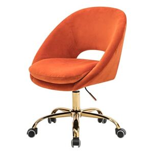 Luxe Office Velvet Task Chair, Comfy Curved Back Ergonomic Design Plush Thickened Seat | Home Desk Gaming, Metal Five-Pronged Base with Wheels | Seat Height Adjustable & Swivel, Orange Tangerine