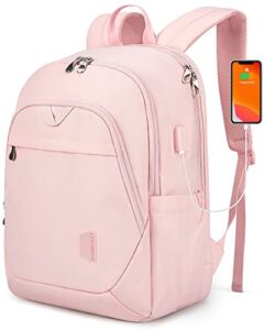 BAGSMART Laptop Backpack for Women Travel Backpack 15.6 Inch Computer Back Pack with USB Charging Port School Bookbag for College Work Business, Pink