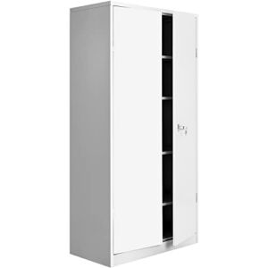 Superday Locking Metal Cabinet 72″×36″×18″, Tall Storage Cabinet with 2 Doors and 4 Shelves, Large Metal Steel Utility Cabinet for Office File Bathroom Medicine Garage Pantry (White)