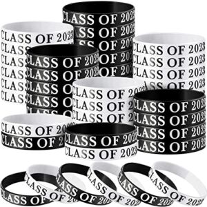 40 Pcs Class of 2023 Graduation Wristbands Congrats Grad Silicone Bracelets Graduating Celebrating Bracelet for Teacher Student Gifts High School University Party Supplies (Black, White)