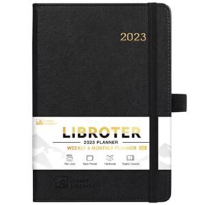 2023 Planner – Planner 2023, 2023 Weekly Monthly Planner, Jan.2023 – Dec.2023, 5.8” x 8.3”, Thick Paper, Leather Cover, Pen Holder, Back Pocket, Bookmarks, Perfect Daily Organizer – Classic Black