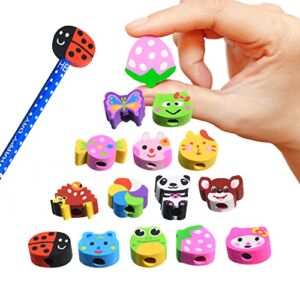 35PCS Fruit Animal Pencil Top Erasers Bulk for Kids,Fun Eraser Caps Cute Topper Erasers for Pencil for Back to School Party Gifts (Pattern Random)
