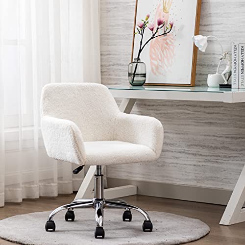 KCC Faux Fur Office Desk Chair, Comfy Fluffy Swivel Modern Leisure Armchair with Wheels, Upholstered Comfy Fuzzy Vanity Makeup Chair Height Adjustable for Teens Women Girls Elegant Home Office | The Storepaperoomates Retail Market - Fast Affordable Shopping