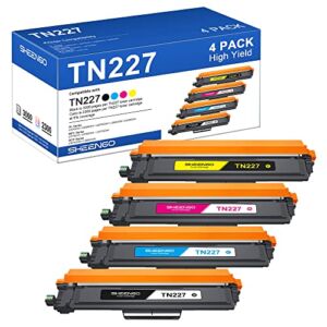 SHEENGO TN-227BK/C/M/Y High Yield Compatible Toner Cartridges Replacement for Brother TN-227 TN227BK TN223BK for MFC-L3770CDW HL-L3230CDW HL-L3290CDW HL-L3210CW MFC-L3710CW Printer(TN227, 4 Pack)