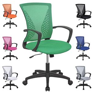 Hkeli Home Office Chair Mesh Ergonomic Desk Chair Mid Back Computer Chair Cheap with Lumbar Support, Wheels, Armrest Adjustable Height Executive Rolling Swivel Task Chair for Women Men, Green