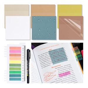 500 Sheets Transparent Sticky Notes, 3″ x 3″ Colored Book Tabs Sticky Notes with Ruler,Waterproof Writable Index Tabs Memo Stick Firmly Remove Cleanly for for Reading Annotate,Studying Office School