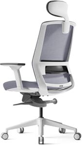 BESTUHL J17 Home Office Desk Chair – Ergonomic, High Back, 3 Lockable Recline Positions, 3-Way Armrest, Adjustable Seat Depth & Lumbar Support, Breathable Mesh Back (White and Grey)