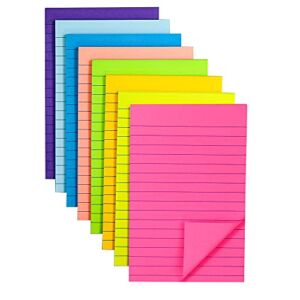 (8 Pack) Lined Sticky Notes Post, 8 Colors Self Sticky Notes Pad Its 4X6 in, Bright Post Stickies Colorful Big Square Sticky Notes for Office, Home, School, Meeting,40 Sheets/pad