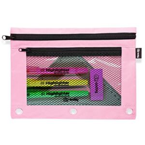 Large Pencil Pouch for 3 Ring Binder Pink, Mesh Zipper Pencil Case, Pen Bag / Pen Case, Small Cosmetic bag, Storage Container, Also Available in Red, Purple, Green, Blue, Grey, Black, 1 Pc – By Enday
