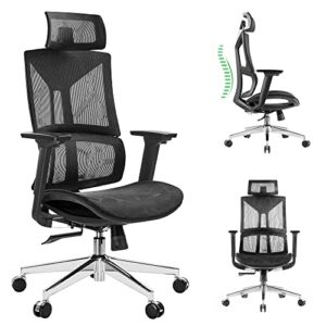 FEZIBO Ergonomic Chair Pro, Heavy Duty Black Office Chair with Wheels, Rolling Mesh Chair, Lumbar Support and 3D Metal Armrest, Home Office Chair Comfortable Seat Cushion and Rotatable Headrest