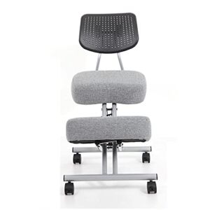 Furniture of America Popalo, Ergonomic Posture Kneeling Office Chair Stool, with Back Support, Adjustable, 265lbs Weight Capacity, in Light Gray