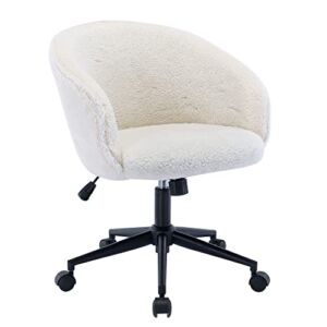 KCC Faux Fur Office Desk Chair, Comfy Fluffy Swivel Modern Leisure Armchair with Wheels, Upholstered Comfy Fuzzy Vanity Makeup Chair Height Adjustable for Teens Women Girls Elegant Home Office