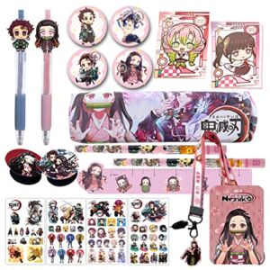 Anime Gift Set for School Include Pencil,Rollerball Pen,Pencil Case, Ruler,Card Holder with Lanyard,Notebook,Tattoo Sticker,Phone Ring Holder,Button Pins