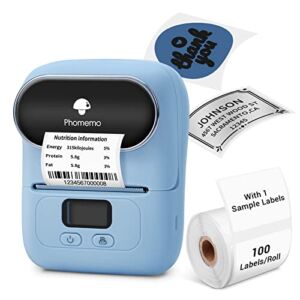 Phomemo Barcode Label Printer- M110 Label Maker Portable Bluetooth Label Maker Machine for Small Business, Barcode, Address, Logo, Clothing, Jerwery, Compatible with iOS & Android, Blue