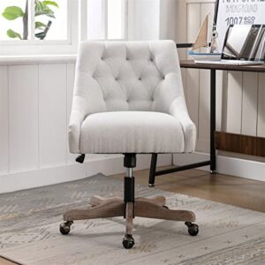Swivel Office Chair, Leisure Task Chair with Adjustable Lift Seat and Casters, Modern Computer Desk Chair with Tufted Curved Back for Living Room Office Game Room, Beige