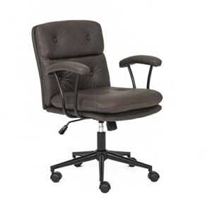 Home Office Desk Chairs PU Leather Ergonomic Computer Chair Mid Back Executive Task Chair, Adjustable Rolling Swivel Vanity Chair Stool with Padded Armrest and Seat Cushion (Brown)