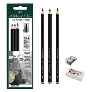 Faber-Castell 3 Count Pitt Graphite Matte Tin – 10B, 12B, 14B – Matte Black Graphite Pencils