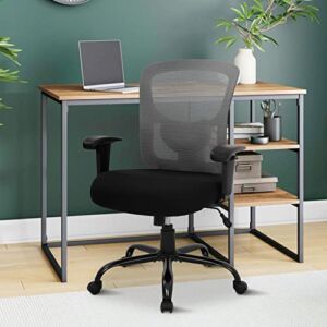 Big and Tall Office Chair 400lbs Wide Seat Ergonomic Mesh Computer Desk Chair with Lumbar Support, Adjustable Armrests Rolling Swivel Chair Modern Executive Task Chair for Adults, Grey