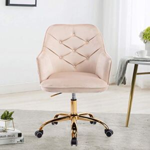 Goujxcy Upholstered Velvet Seashell Accent Chair, Rolling Swivel Office Vanity Chair Cute Decorative, Armless Stylish Comfy, Adjustable Height for Girls Bedroom/Study Room (Beige2)