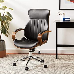 IDS Online Contemporary Walnut Wood Executive Swivel Ergonomic with Arms for Home Office Furniture Bentwood Mid Back Desk Chair, Black