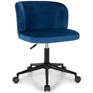 Giantex Velvet Leisure Office Chair, Height Adjustable Vanity Chair, 360° Swivel Comfy Computer Desk Chair, Ergonomic Swivel Rolling Accent Chair for Living Room, Bedroom & Study (Blue)
