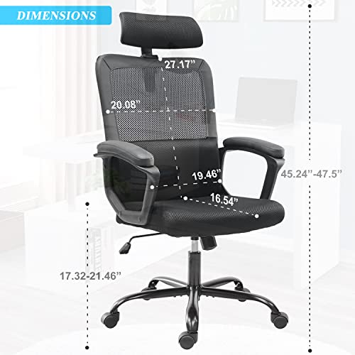 Office Chair, Ergonomic Computer Desk Chair Mesh Task Chair High Back Chair, Padded Seat Adjustable Headrest & Lumbar Support, with Clothes Hanger, Black | The Storepaperoomates Retail Market - Fast Affordable Shopping