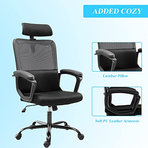 Office Chair, Ergonomic Computer Desk Chair Mesh Task Chair High Back Chair, Padded Seat Adjustable Headrest & Lumbar Support, with Clothes Hanger, Black | The Storepaperoomates Retail Market - Fast Affordable Shopping