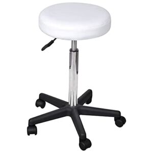 Faux Leather Office Stool with 5 Castors Modern Style Office Chair Adjustable Height Computer Chair Swivel Stool 13.6″ x 13.6″ x 24.4″
