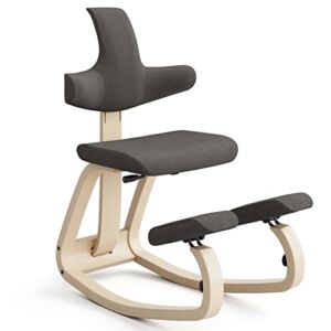 Varier ThatSit Balans Adjustable Ergonomic Kneeling Chair with Backrest (Grey Revive Fabric with Natural Base)