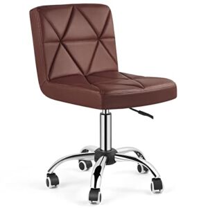 COSVALVE Armless Desk Chair, Low Back Swivel Office Chair, Height Adjustable Task Chair with Rolling Wheels and Diamond Pattern, for Home Computer Barber, Brown