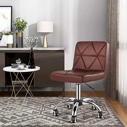 COSVALVE Armless Desk Chair, Low Back Swivel Office Chair, Height Adjustable Task Chair with Rolling Wheels and Diamond Pattern, for Home Computer Barber, Brown | The Storepaperoomates Retail Market - Fast Affordable Shopping