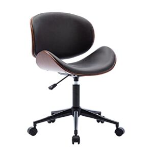 Goujxcy Ergonomic Desk Chair Modern Mid-Century Office Chair with Curved Bent Wood Seat/Back, 360° Swivel Rolling Computer Chair with Faux Leather Seat
