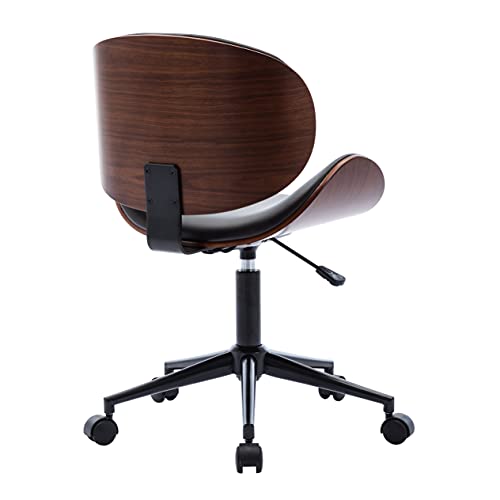 Goujxcy Ergonomic Desk Chair Modern Mid-Century Office Chair with Curved Bent Wood Seat/Back, 360° Swivel Rolling Computer Chair with Faux Leather Seat | The Storepaperoomates Retail Market - Fast Affordable Shopping