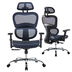 Zanzio Ergonomic, Computer Gaming Headrest, Home Office Desk Chair Mesh High Back with Adjustable Armrests and 3D Lumbar Support, Blue
