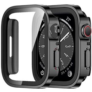 Amizee 2 Pack Case Compatible with Apple Watch Series 8 Series 7 45mm Case with Built-in Screen Protector, Ultra-Thin Hard PC Straight Edge Anti-Scratch Protective Cover for iWatch (Black)