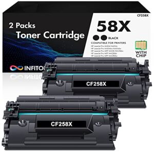 58X CF258X Toner Cartridge: 2 Pack (with Chip, High Yield) Replacement for HP CF258X 58X 58A CF258A MFP M428fdw M428fdn M428dw M404 M428 Pro M404n M404dn M404dw Printer (Black)
