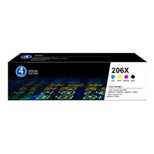 206X Toner cartridges, Replacement for HP 206A Toner Cartridges 206X 4 Pack High Yield W2110a W2110x to use with Color Laserjet Pro MFP M283cdw M255dw M283cdw M283 M255 Printer