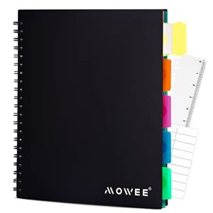 MOWEE Spiral Notebook – 5 Subject Notebook, College Ruled Notebook With Dividers Pocket, Tabs Label, 11″ Ruler, 200 Pages, for Writing Journal, Home & Office, School Supplies, 8.5”x11”Black