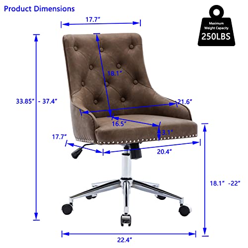 Dolonm Desk Chair Accent Swivel Office Chair with Wheels Upholstered Vanity Task Chair Mid-Back Height Adjustable Modern Tufted Rolling Chair for Home Office Bedroom Living Room (Brown-PU Leather) | The Storepaperoomates Retail Market - Fast Affordable Shopping
