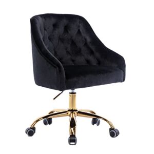 ZOBIDO Comfy Home Office Task Chair with Wheels, Cute Modern Upholstered Velvet Seashell Back Adjustable Swivel Vanity Desk Chair, for Women, for Kids, for Girls, Living Room, Bedroom (Black)