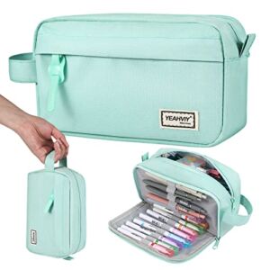 YEAHVIY Large Capacity Pencil Pen Case, Cute Pencil Pouch Cases , Portable & Durable Pencil Bag Box Organizer with Easy Grip Handle & Loop, Aesthetic Supply for Girls Adults, Mint Green