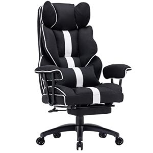 Efomao Desk Office Chair Big High Back Chair Fabric Computer Chair Managerial Executive Swivel Chair with Lumbar Support (Black and White)